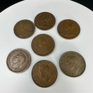 Lot of 7 Vintage Canadian Pennies – 1928 to 1947 – George V & VI – Historic Copp
